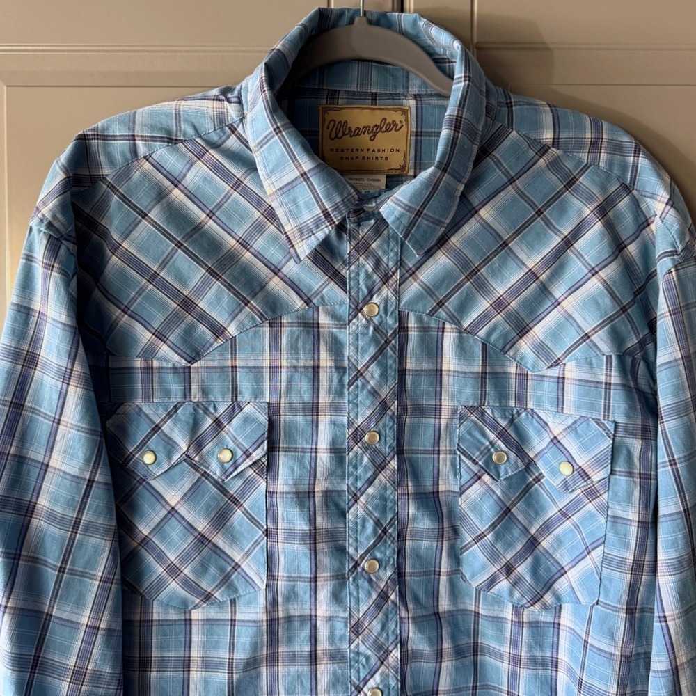 Wrangler Western Men's Plaid Fashion Snap Long‎ Sleeve Shirt, Blue Purple,XXL